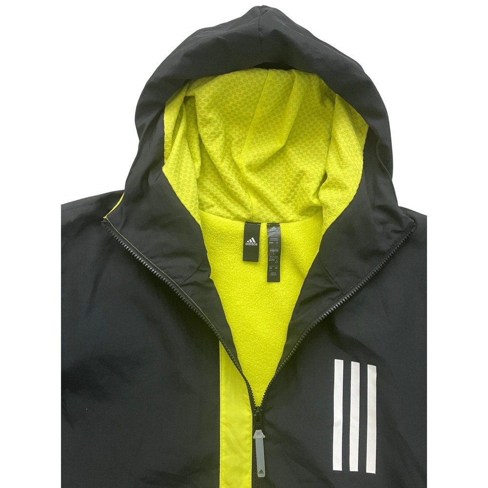 Adidas Primeblue Mens Large Black Neon Yellow Fleece‎ Lined Hooded Jacket L NWOT - Picture 2 of 13